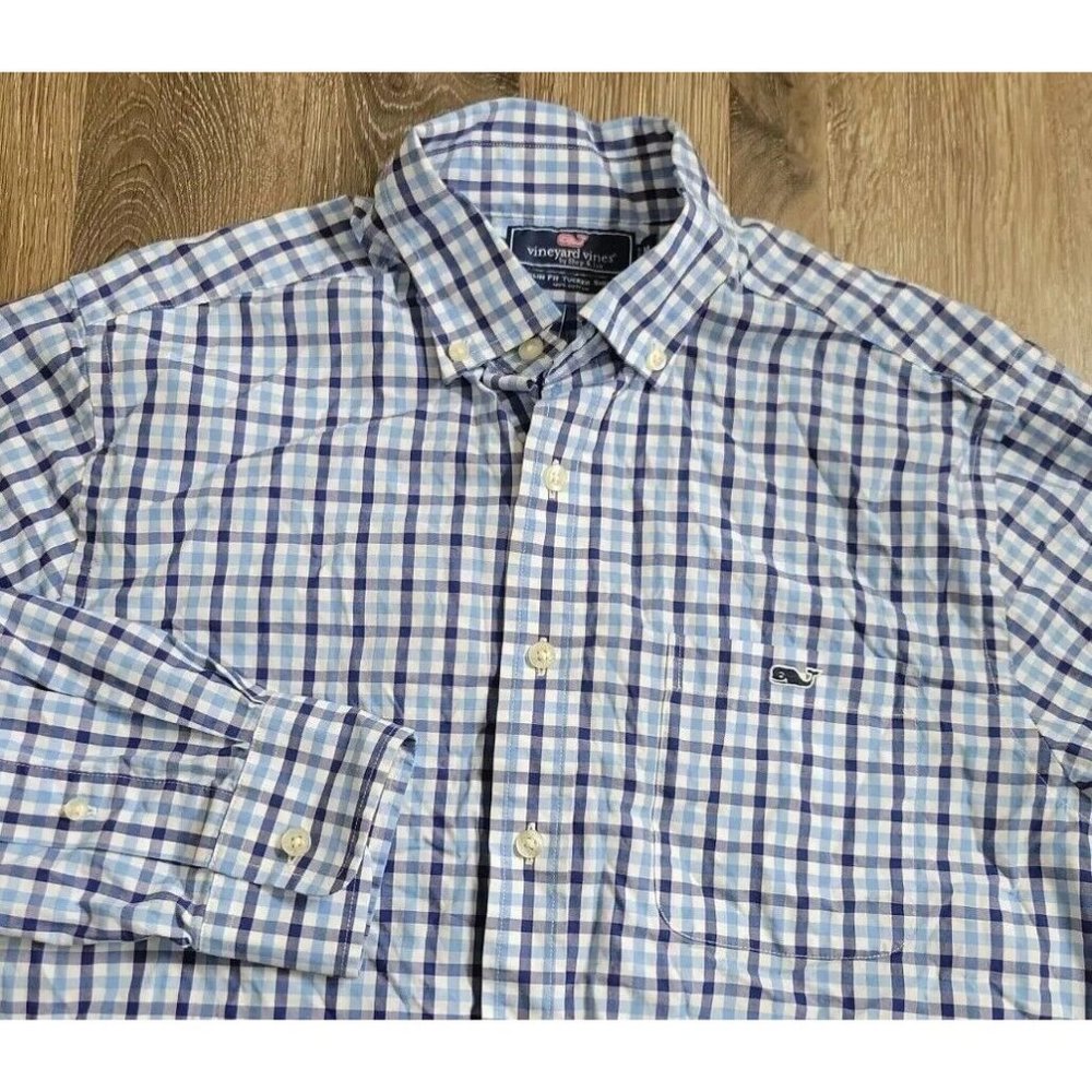 Vineyard Vines Slim Fit Tucker Sz M Blue Check Men's Casual Button Shirt LS
